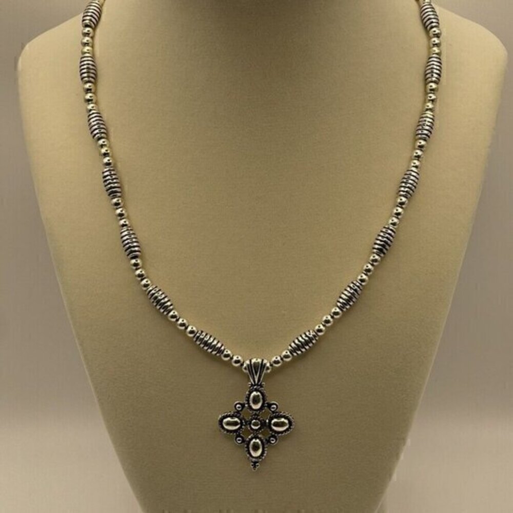 Napier Cross Pendant Vintage Beaded Silver Tone Necklace 17.5” Vtg Clean Charm